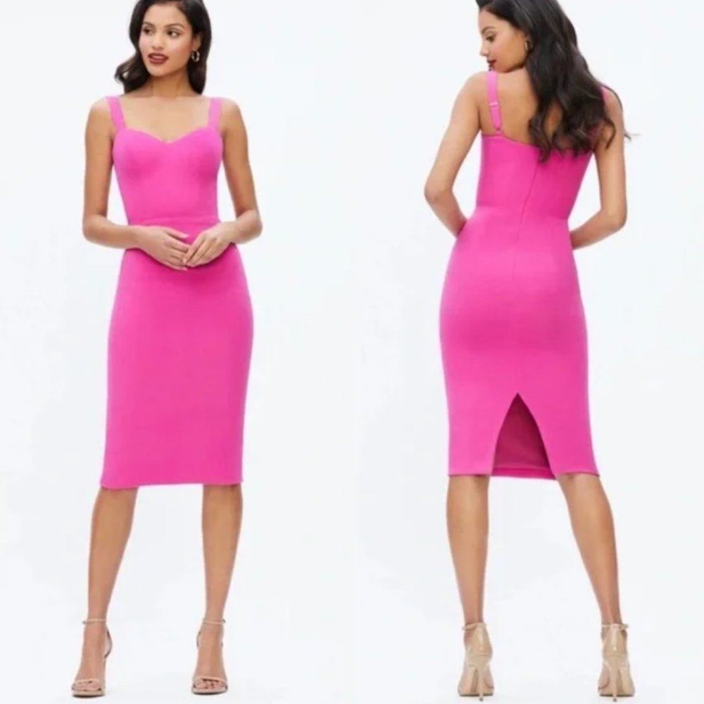DRESS THE POPULATION Nicole Hot Pink Midi Sweetheart Dress Barbiecore NWT